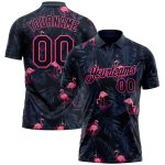 Custom Flamingo Golf Polo Shirt with Personalized Name & Number, Black Pink 3D Pattern Design - Performance Team Attire Personalized
