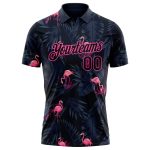 Custom Flamingo Golf Polo Shirt with Personalized Name & Number, Black Pink 3D Pattern Design - Performance Team Attire Personalized