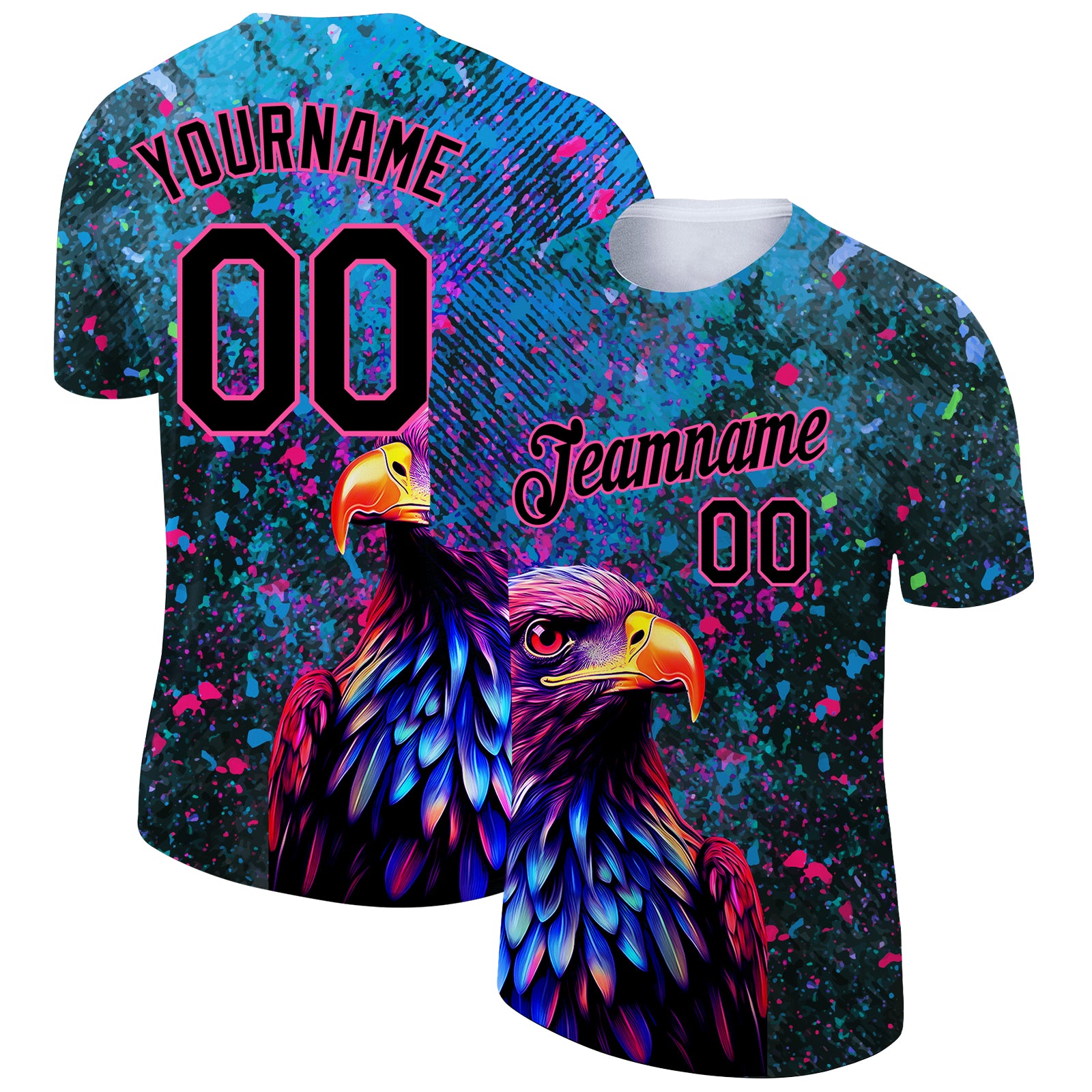 Personalized Holi Festival T-Shirt with Black Pink 3D Pattern Design for Color Powder Performances Personalized Black Pink