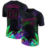 Custom Name and Number Holi Festival T-Shirt - Personalized Black Pink 3D Pattern Design Performance Tee Personalized Black