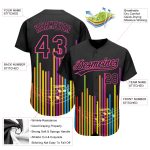 Custom Music Soundwave Baseball Jersey - Personalized Black Pink 3D Design with Name and Number for Music Festivals Personalized