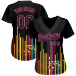 Custom Music Soundwave Baseball Jersey - Personalized Black Pink 3D Design with Name and Number for Music Festivals Personalized