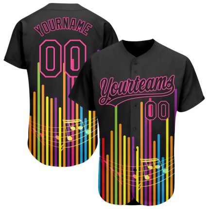 Custom Music Soundwave Baseball Jersey - Personalized Black Pink 3D Design with Name and Number for Music Festivals Personalized