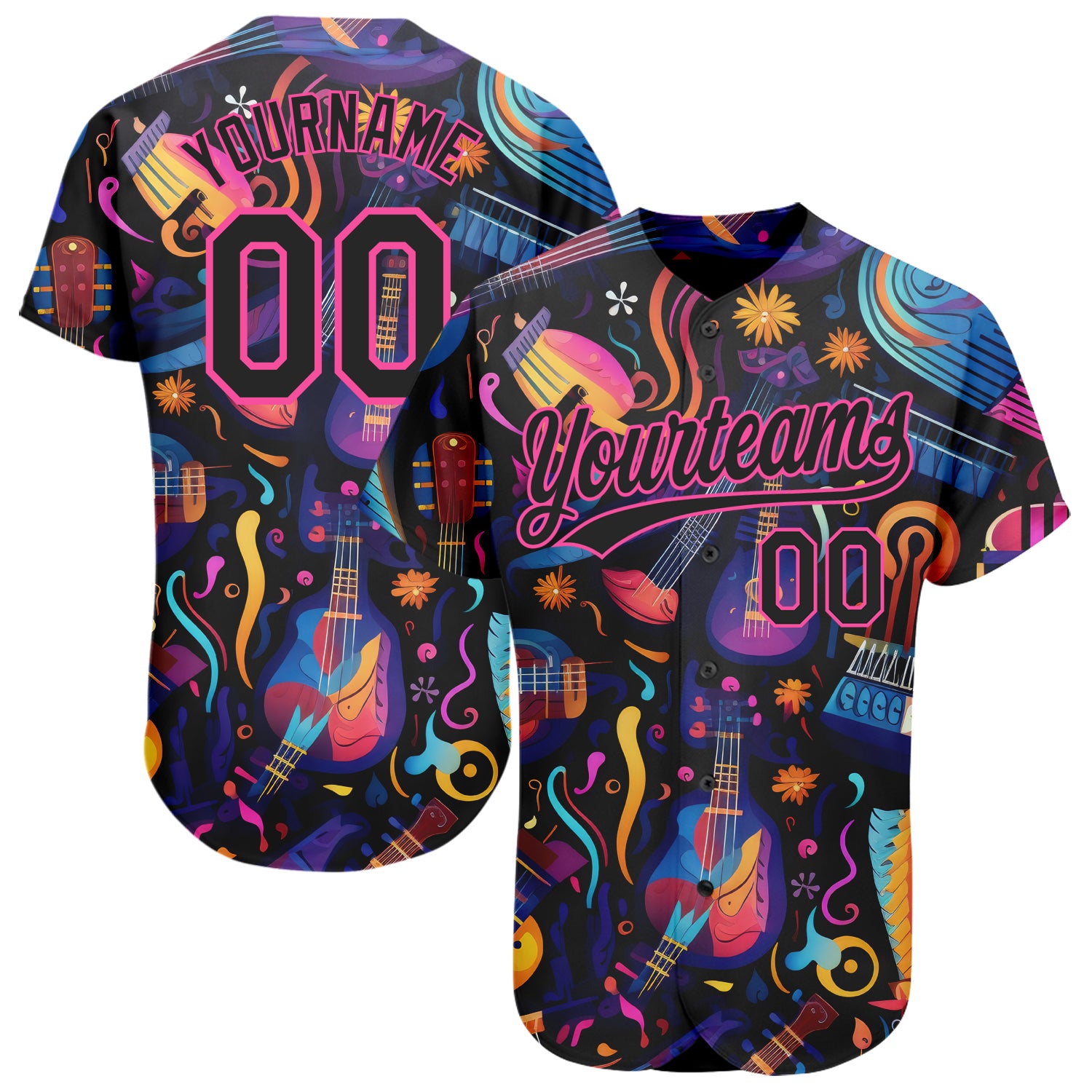 Personalized Music Festival Baseball Jersey with 3D Pattern, Black Pink Design, Custom Name and Number for Authentic Team Gear