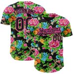 Personalized Black Pink 3D Flower Baseball Jersey Custom Name Number Northeast China Team Authentic Personalized Black Pink