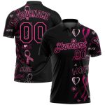 Breast Cancer Awareness Pink Ribbon Golf Polo Shirt for Women - Personalized Black Pink 3D Pattern Design Performance Wear