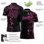 Breast Cancer Awareness Pink Ribbon Golf Polo Shirt for Women - Personalized Black Pink 3D Pattern Design Performance Wear