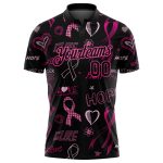 Personalized Breast Cancer Awareness Golf Polo Shirt for Women - Pink Ribbon 3D Pattern with Custom Name and Number Personalized