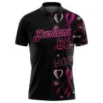 Breast Cancer Awareness Pink Ribbon Golf Polo Shirt for Women - Personalized Black Pink 3D Pattern Design Performance Wear