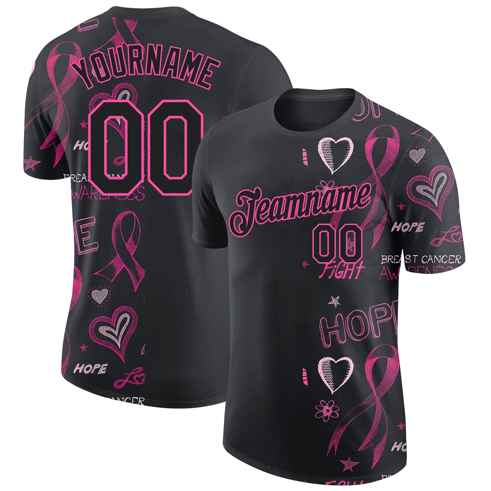 Custom Name Breast Cancer Awareness T-Shirt for Women - Personalized Pink Ribbon Design 3D Pattern Support Performance Tee