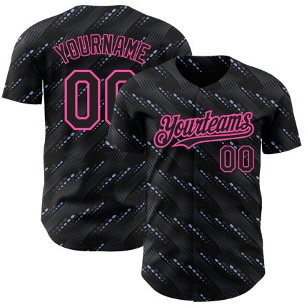 Personalized Black Pink 3D Pattern Baseball Jersey with Slant Lines Design Personalized Black Pink 3D Pattern Design Slant