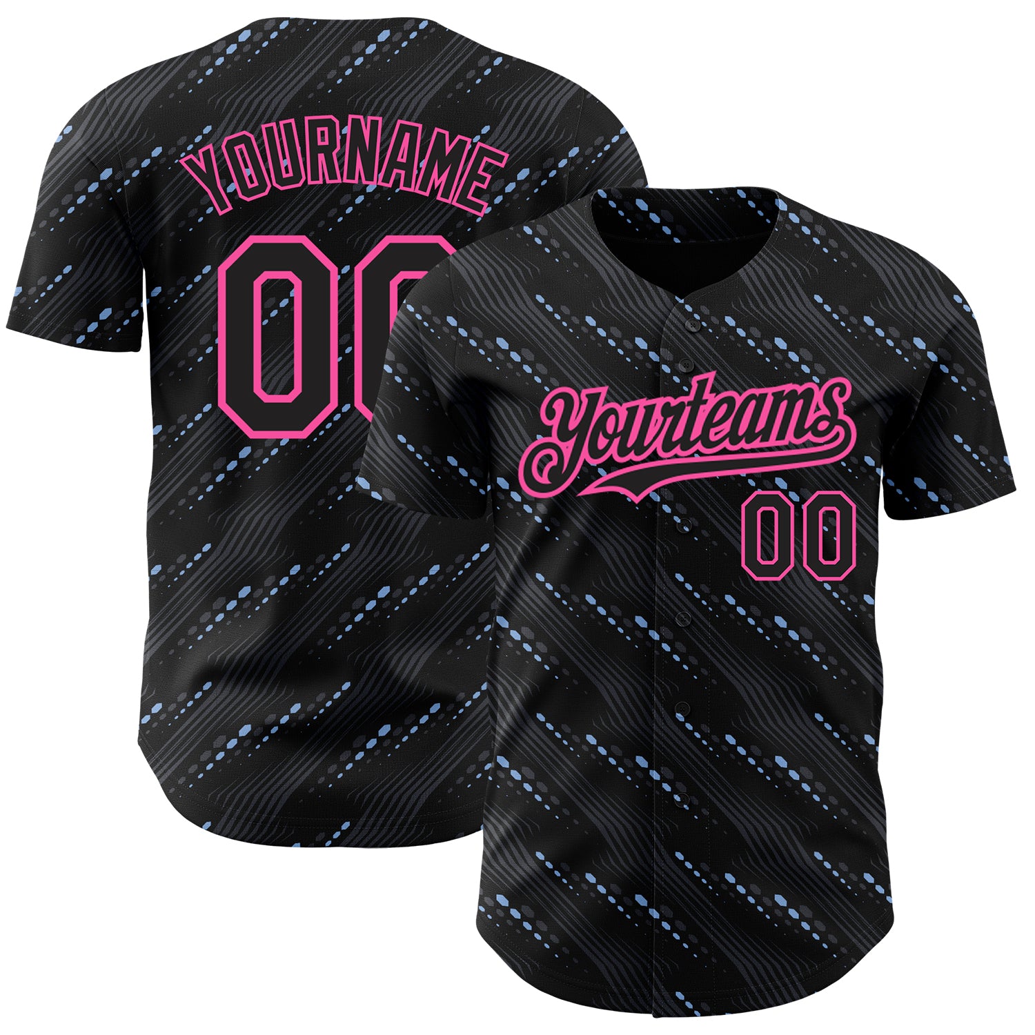 Personalized Black Pink 3D Pattern Baseball Jersey with Slant Lines Design Personalized Black Pink 3D Pattern Design Slant