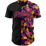 Personalized Tropical Flower and Hawaii Palm Leaves 3D Pattern Black Pink Baseball Jersey Personalized Black Pink 3D Pattern