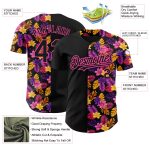 Personalized Tropical Flower and Hawaii Palm Leaves 3D Pattern Black Pink Baseball Jersey Personalized Black Pink 3D Pattern