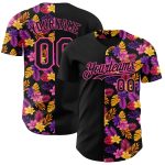 Personalized Tropical Flower and Hawaii Palm Leaves 3D Pattern Black Pink Baseball Jersey Personalized Black Pink 3D Pattern