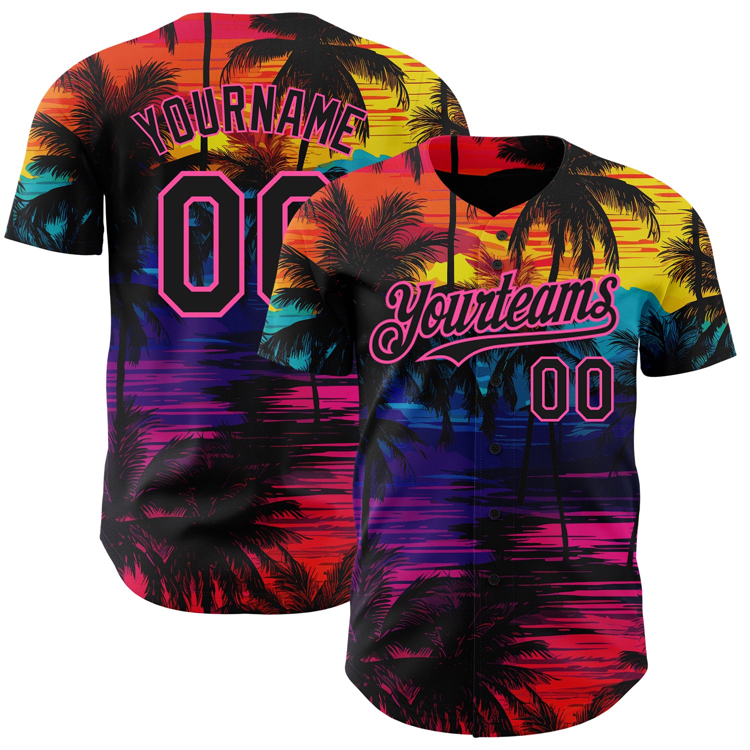 Custom Name and Number Black Pink 3D Tropical Hawaii Palms Baseball Jersey Personalized Black Pink 3D Pattern Design Tropical