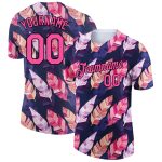 Custom Name and Number Tropical Palm Leaf Performance T-Shirt - Personalized Black Pink 3D Pattern Design Personalized Black