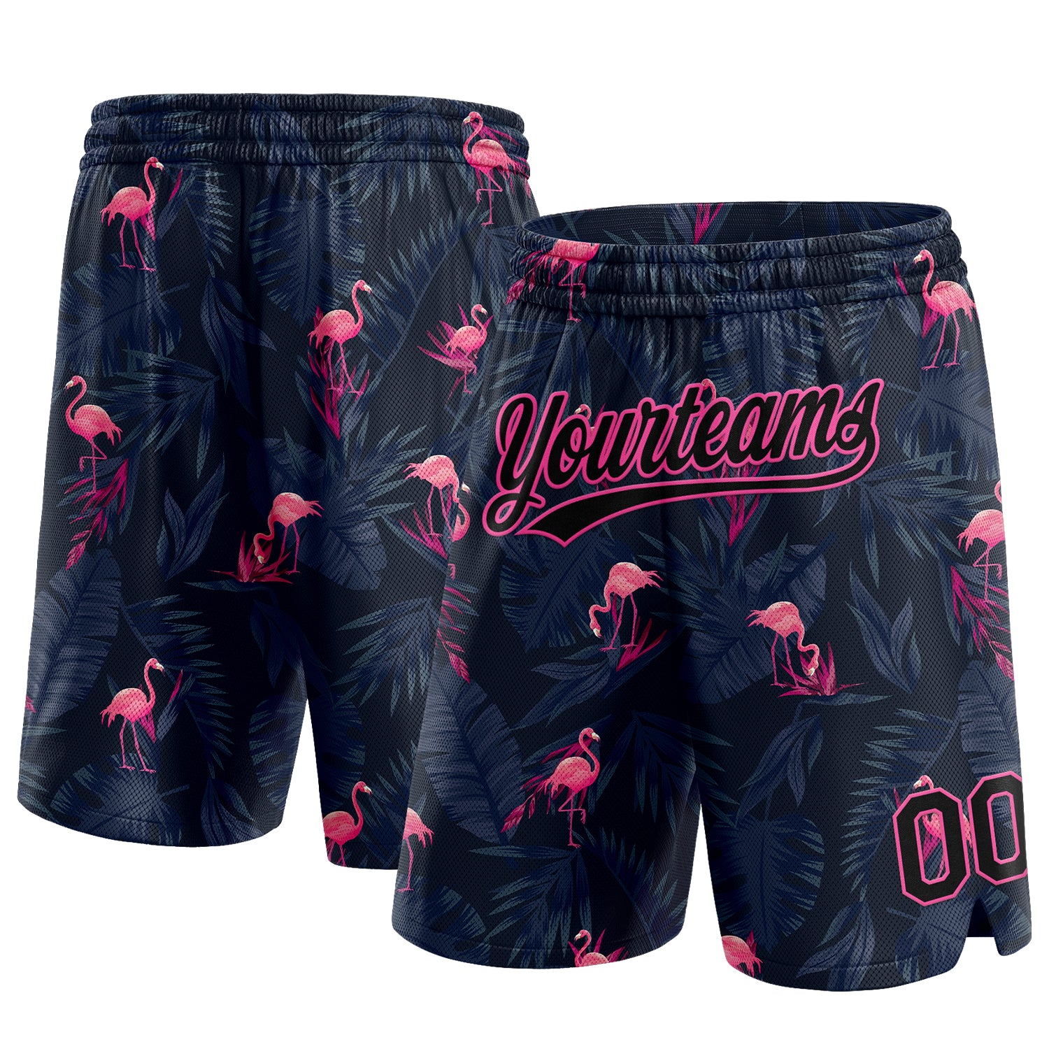 Personalized Flamingo Basketball Shorts - Custom Name & Number, Black Pink 3D Pattern, Authentic Team Gear Personalized Black