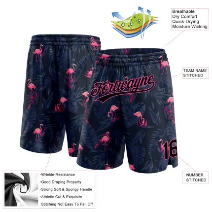 Personalized Flamingo Basketball Shorts - Custom Name & Number, Black Pink 3D Pattern, Authentic Team Gear Personalized Black