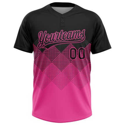 Custom Name and Number Personalized Unisex Softball Jersey Black Pink 3D Pattern Gradient Square Shapes, Two-Button Design
