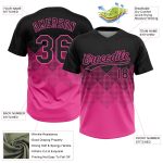 Custom Name and Number Personalized Unisex Softball Jersey Black Pink 3D Pattern Gradient Square Shapes, Two-Button Design