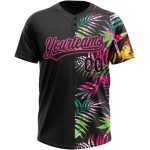 Custom Name Number Softball Jersey Unisex Hawaii Tropical Palm Leaves Black Pink 3D Pattern Two-Button Design Personalized