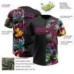 Custom Name Number Softball Jersey Unisex Hawaii Tropical Palm Leaves Black Pink 3D Pattern Two-Button Design Personalized