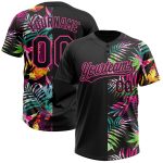 Custom Name Number Softball Jersey Unisex Hawaii Tropical Palm Leaves Black Pink 3D Pattern Two-Button Design Personalized