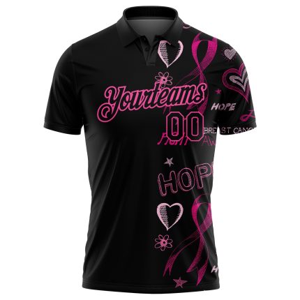 Personalized Pink Ribbon Breast Cancer Awareness Golf Polo Shirt for Women - Support Health Care Performance Apparel Personalized