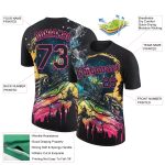 Personalized Black Pink 3D Rave T-Shirt with Dripping Splatter Art Performance Design Personalized Black Pink 3D Rave Dripping