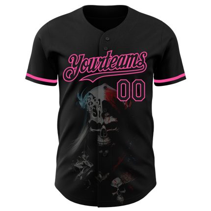3D Skull Fashion Baseball Jersey Black Pink Personalized Custom Design Personalized Black Pink 3D Skull Fashion Baseball