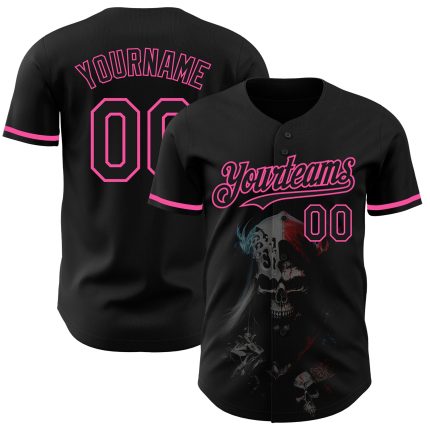 3D Skull Fashion Baseball Jersey Black Pink Personalized Custom Design Personalized Black Pink 3D Skull Fashion Baseball