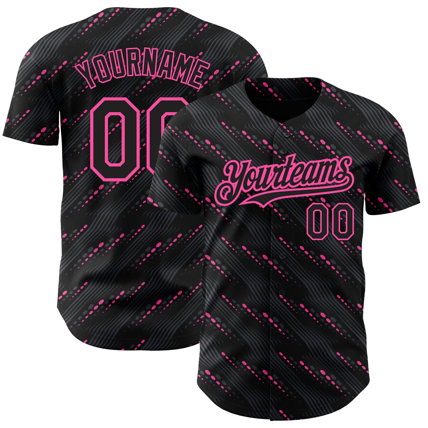 Personalized 3D Black Pink Baseball Jersey with Slant Lines Design Personalized Black Pink 3D Slant Lines Baseball Jersey