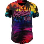 Personalized Black Pink Tropical Hawaii Palm Trees Jersey, Baseball Jersey Personalized Black Pink 3D Tropical Hawaii Palms