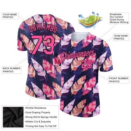 Personalized Black Pink Tropical Palm Leaf 3D Performance T-Shirt for Women Personalized Black Pink 3D Tropical Palm Leaf