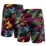 Personalized Tropical Palm Leaves Basketball Shorts in Black and Pink Personalized Black Pink 3D Tropical Palm Leaves Basketball