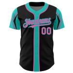 Personalized Black Pink Aqua Baseball Jersey with 3 Color Arm Shapes Personalized Black Pink-Aqua 3 Colors Arm Shapes Baseball