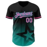 Personalized 3D Gradient Twinkle Star Baseball Jersey in Black Pink-Aqua Personalized Black Pink-Aqua 3D Gradient Style Twinkle
