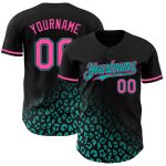 Personalized Black Pink Aqua 3D Leopard Print Fashion Baseball Jersey Personalized Black Pink-Aqua 3D Leopard Print Fade