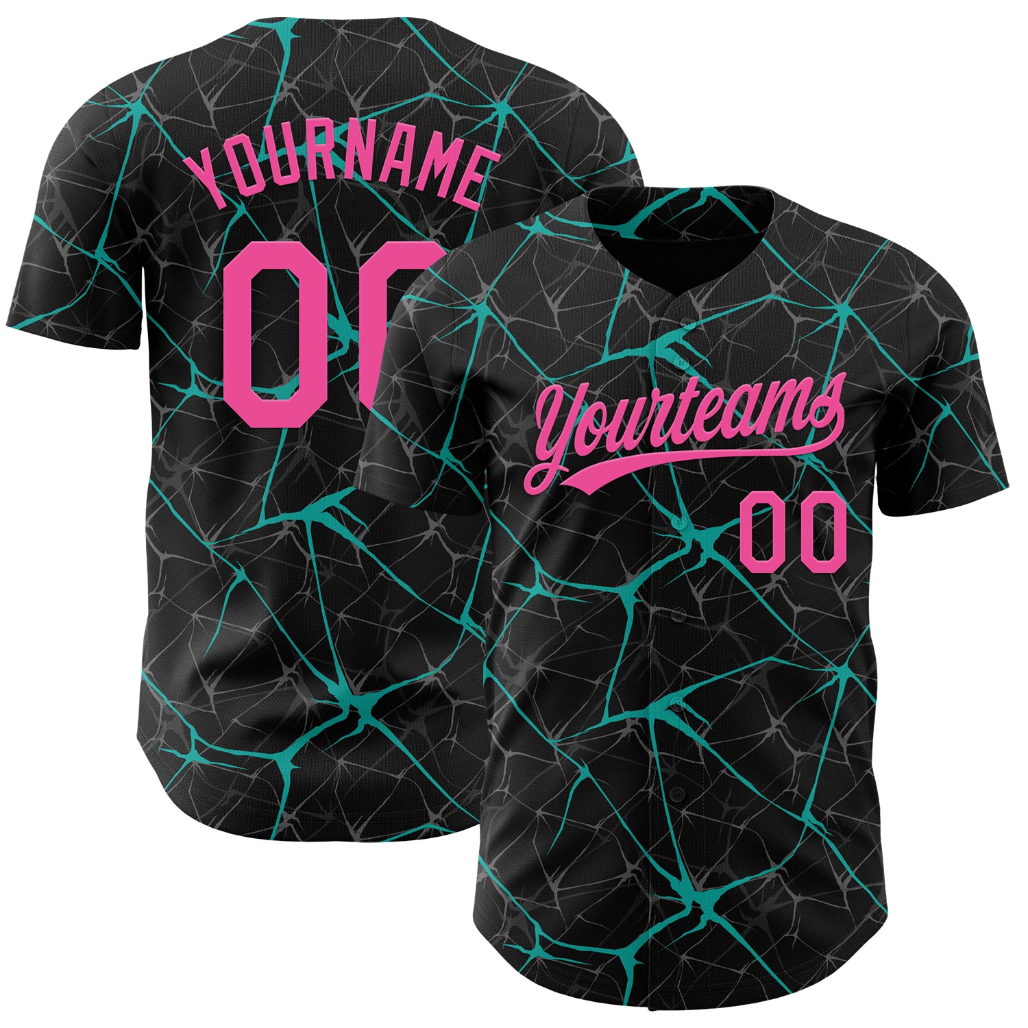 Custom Name and Number Personalized Black Pink-Aqua 3D Abstract Network Baseball Jersey Personalized Black Pink-Aqua 3D Pattern