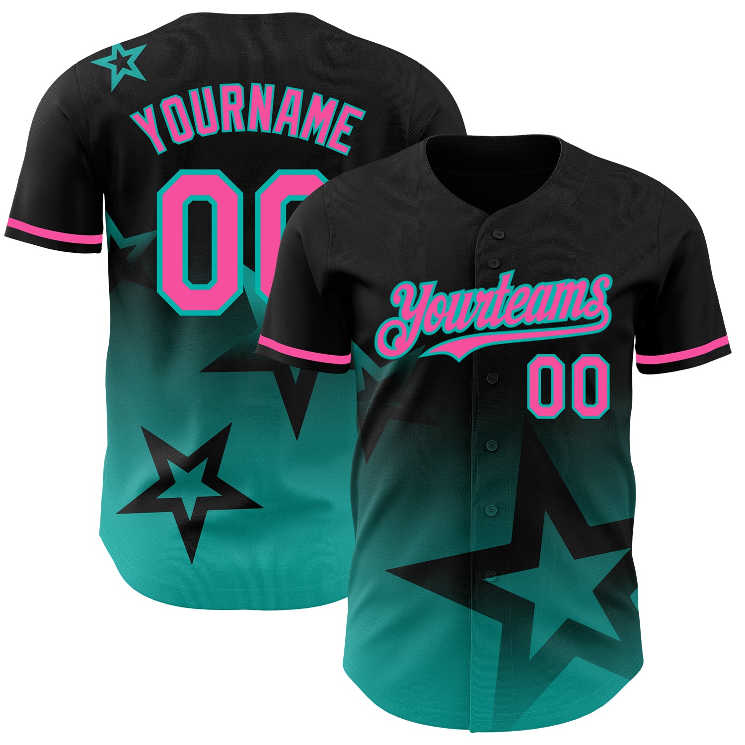 Personalized Gradient Style Black Pink-Aqua Twinkle Star Baseball Jersey Custom Name & Number - Authentic Team Design Personalized