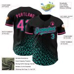 Custom Name and Number Leopard Print Fade Baseball Jersey in Black Pink-Aqua 3D Pattern Design - Fashion Authentic Team Apparel