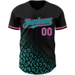 Custom Name and Number Leopard Print Fade Baseball Jersey in Black Pink-Aqua 3D Pattern Design - Fashion Authentic Team Apparel