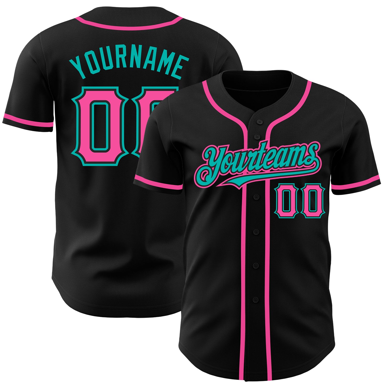 Custom Black Pink-Aqua Baseball Jersey with Personalized Name and Number - Authentic Team Apparel Personalized Black Pink-Aqua