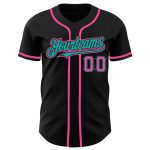 Custom Black Pink-Aqua Baseball Jersey with Personalized Name and Number - Authentic Team Apparel Personalized Black Pink-Aqua