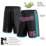 Custom Personalized Basketball Shorts Black Pink-Aqua with Team Name and Number Personalized Black Pink-Aqua Authentic Basketball