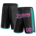 Custom Personalized Basketball Shorts Black Pink-Aqua with Team Name and Number Personalized Black Pink-Aqua Authentic Basketball