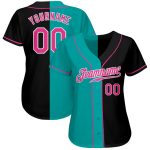 Custom Name Number Black Pink Aqua Split Fashion Baseball Jersey Authentic Personalized Black Pink-Aqua Authentic Split Fashion