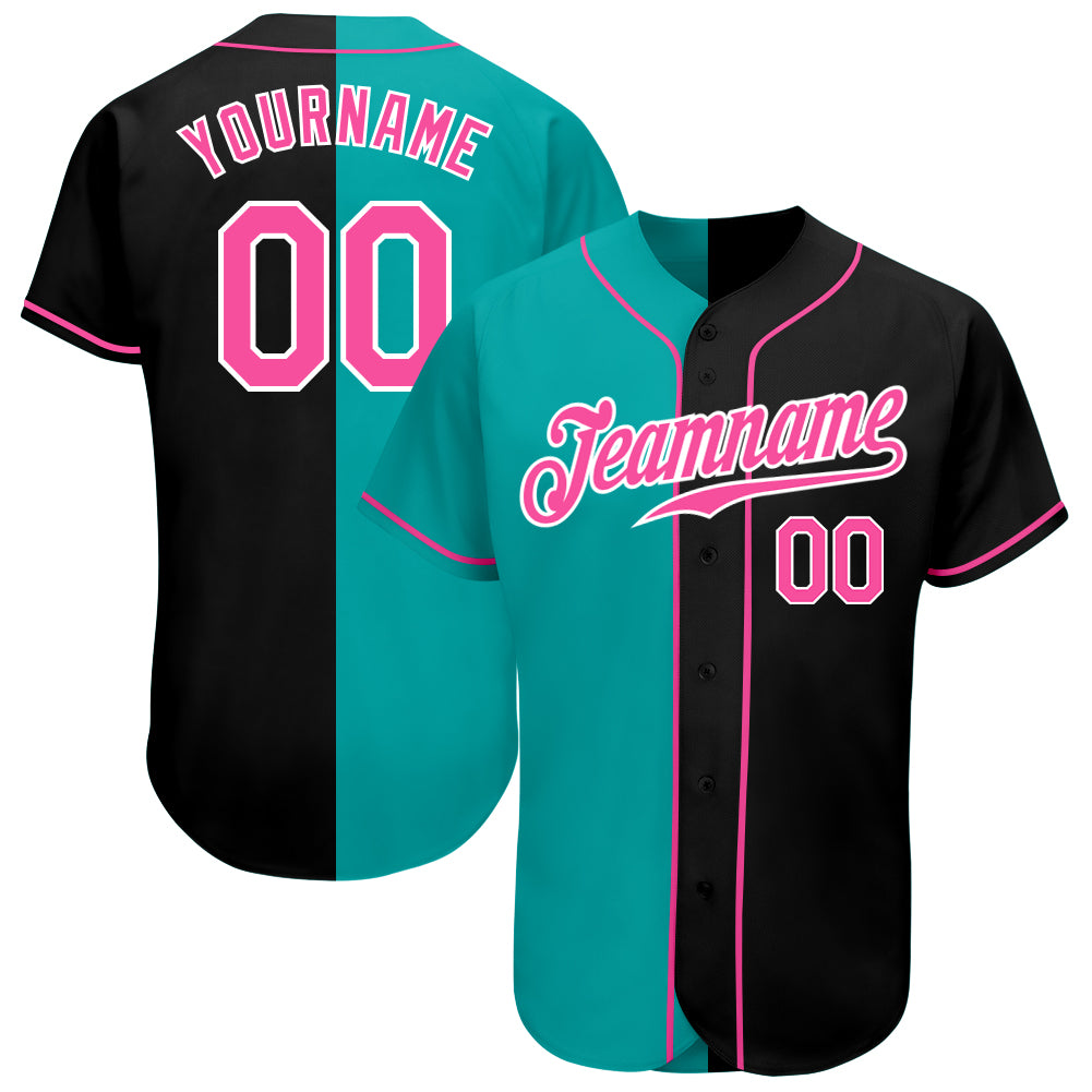 Custom Name Number Black Pink Aqua Split Fashion Baseball Jersey Authentic Personalized Black Pink-Aqua Authentic Split Fashion