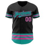 Custom Personalized Black Pink-Aqua Line Baseball Jersey with Name and Number - Authentic Team Gear Personalized Black Pink-Aqua